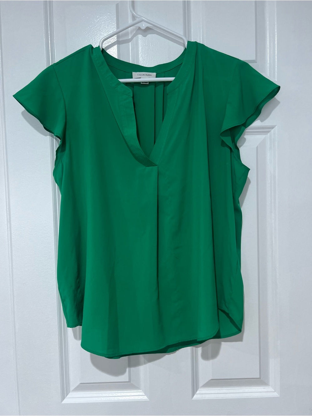 Calvin Klein Green V-Neck Flutter Sleeve Blouse XL